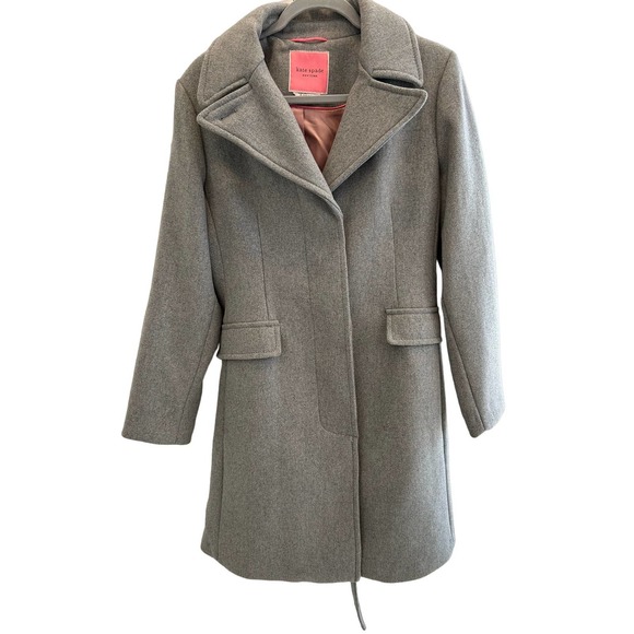 Kate Spade Wool Blend Gray Stylish Belted Coat SZ M - Picture 2 of 16